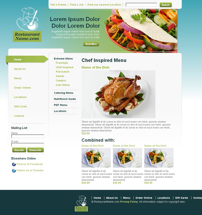Restaurant internal webpage